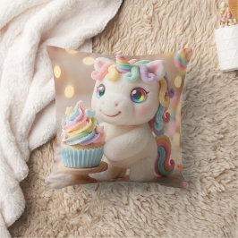 Almofada Unicórnio de Bala Pastel com Cupcake de Arco-íris