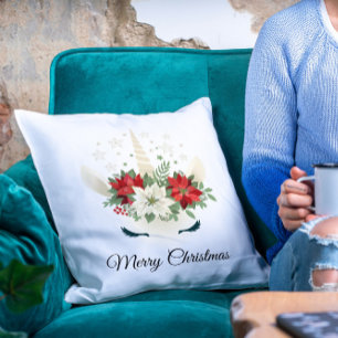 Almofada Unicórnio de Natal Floral Feliz Natal