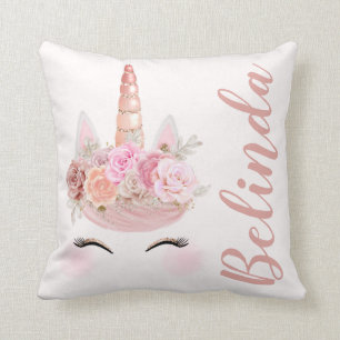 Almofada Unicórnio Dourado cor-de-rosa personalizado flora