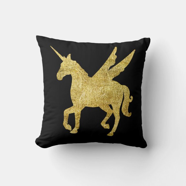 Almofada unicórnio mágico, unicórnio dourado, moda (Frente)