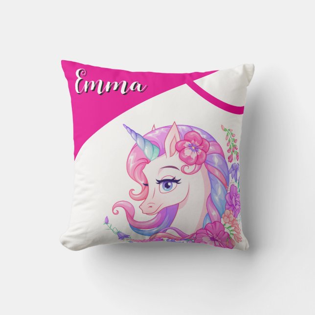 Almofada unicórnio & personalize seu nome  (Frente)