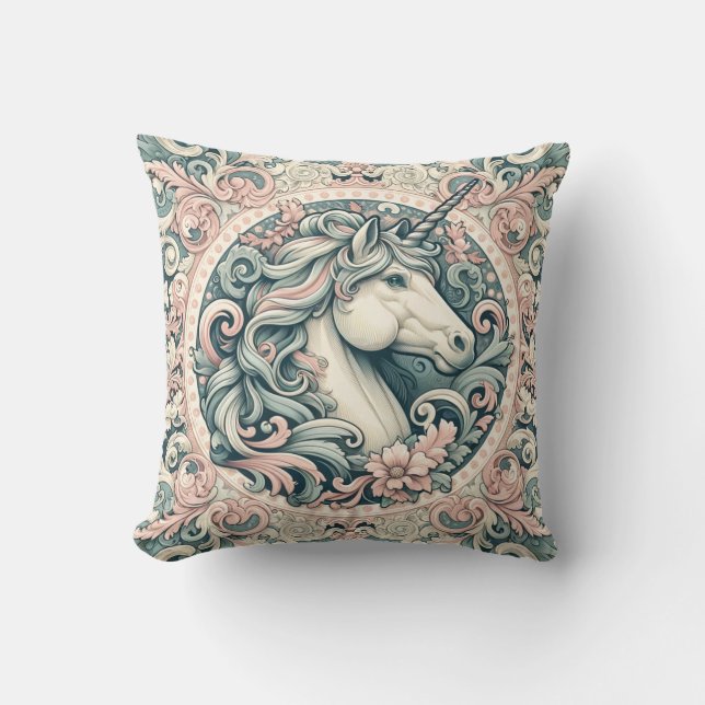 Almofada Unicórnios Místicos Vitorianos: Floral Encantado (Frente)