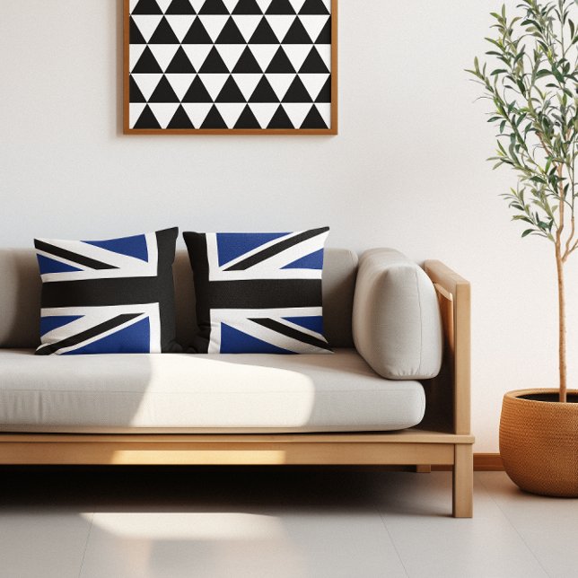 Almofada Union Jack Metade Preto e Azul (Black and Blue Union Jack Half Throw Pillow)