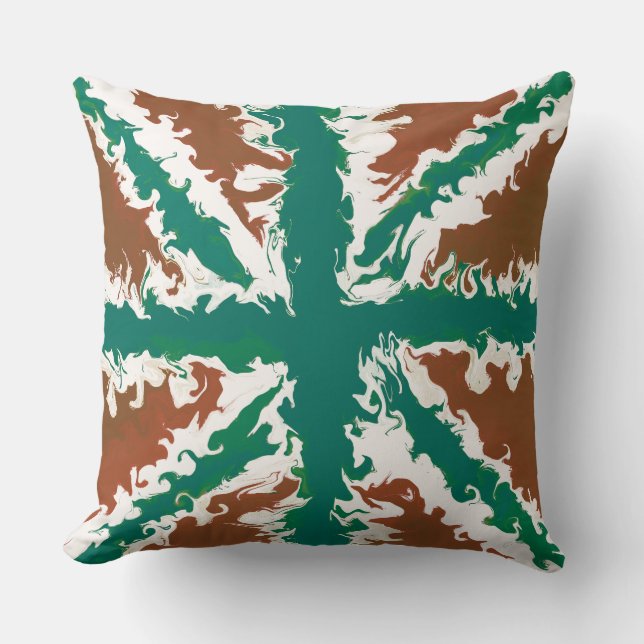 Almofada Union Jack Painted UK Art Green and Copper Decor (Frente)