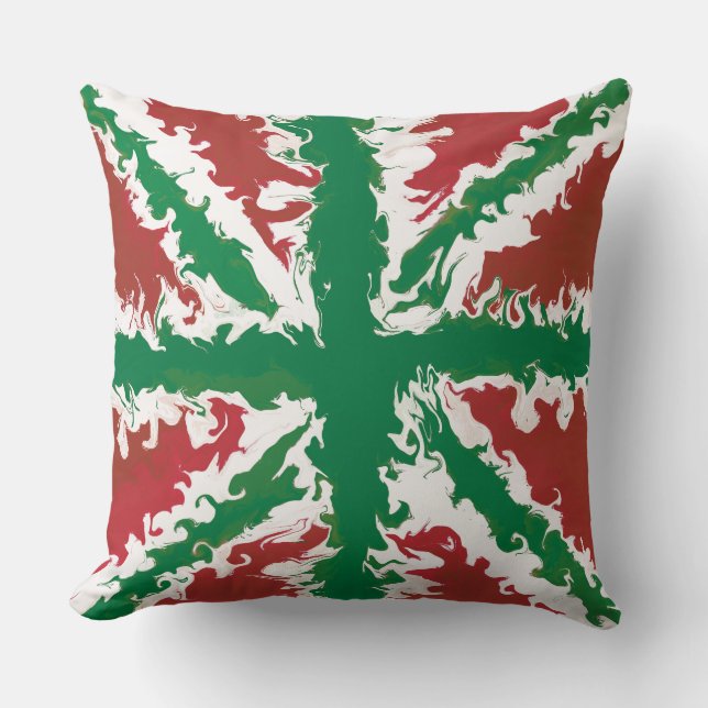 Almofada Union Jack Painted UK Art Red and Green Lance (Frente)
