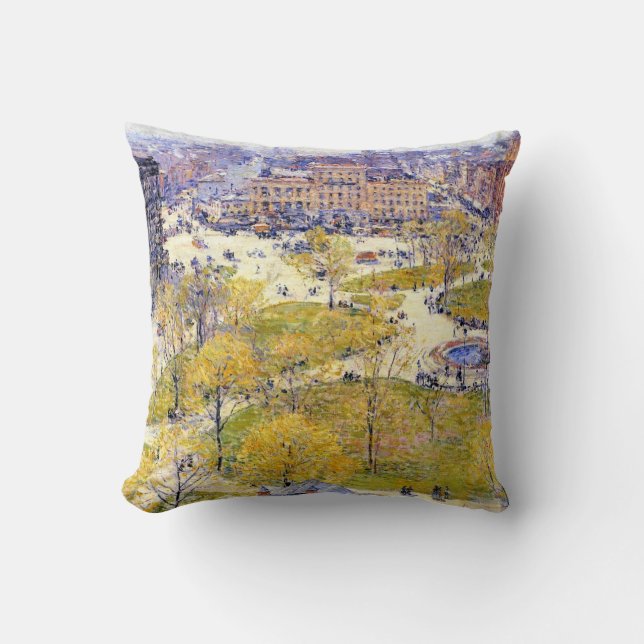 Almofada Union Square na Primavera por Frederick Childe Has (Frente)