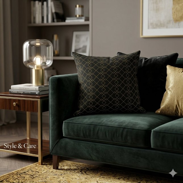 Almofada Unique Black Throw Pillow Featuring Gold Box Desig (Unique Black Throw Pillow Featuring Gold Box Design)