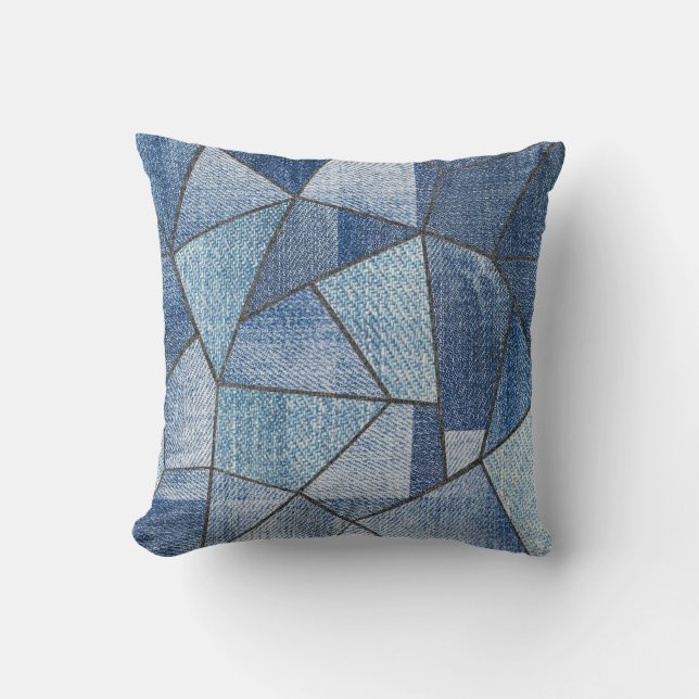 Almofada Urbano Denim: Design de Patchwork com Distúrbios (Frente)