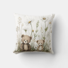 Ursa de Aguarela Fofa com Flores Silvestres