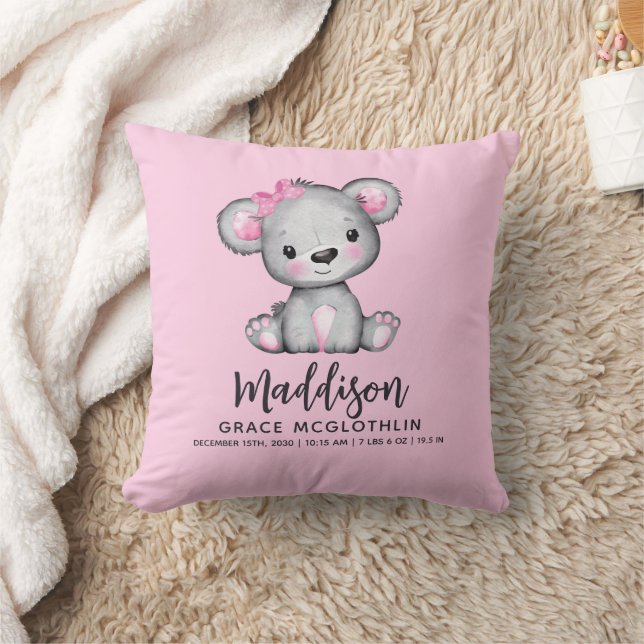 Almofada Ursa Rosa Simples e Fofa Bebê Menina (Cobertor)