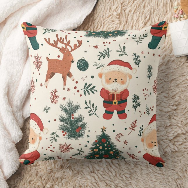 Almofada Ursa Teddy Fofa & Papai Noel em Branco (4) (Cobertor)