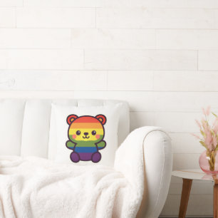 Almofada Ursinho Arco-Íris Kawaii - Uma Esmagada LGBTQ+ Org