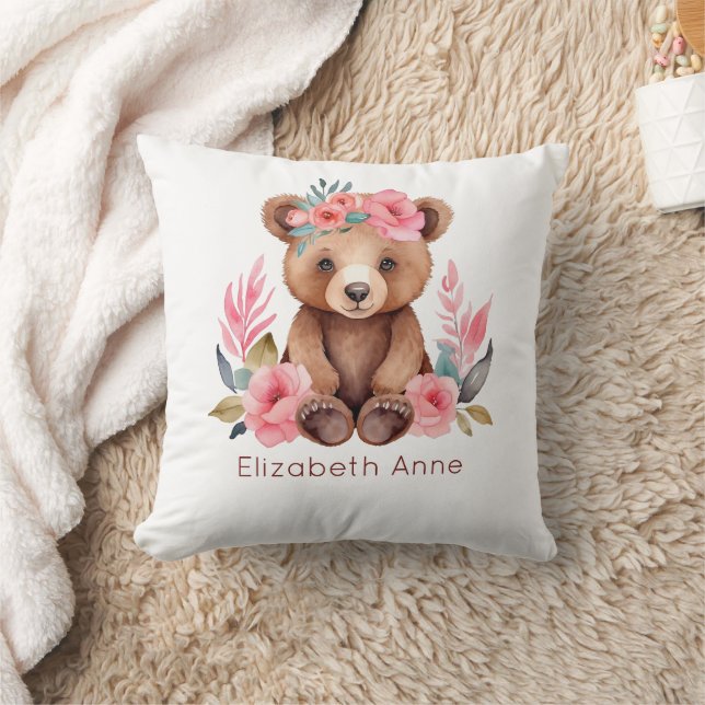 Almofada Ursinho de Bebê Monograma Flores Rosa Berçário de  (Cobertor)