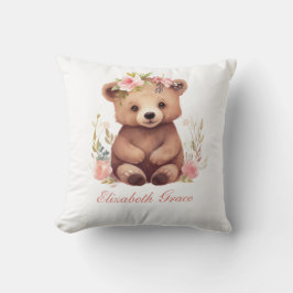 Almofada Ursinho de Bebê Monograma Meninas Flores Rosa Berç