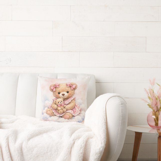 Almofada Ursinho de pelúcia menina com laços rosa (Sofá)