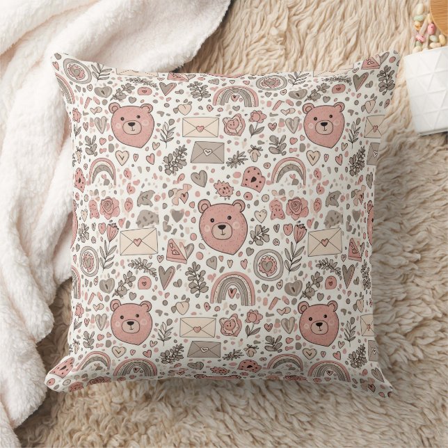 Almofada Ursinhos de pelúcia para berçário Boho com Arco-ír (Cobertor)