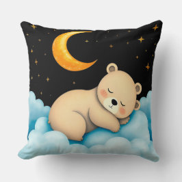 Almofada Urso Adorável Dormindo nas Nuvens sob Luz do Luar