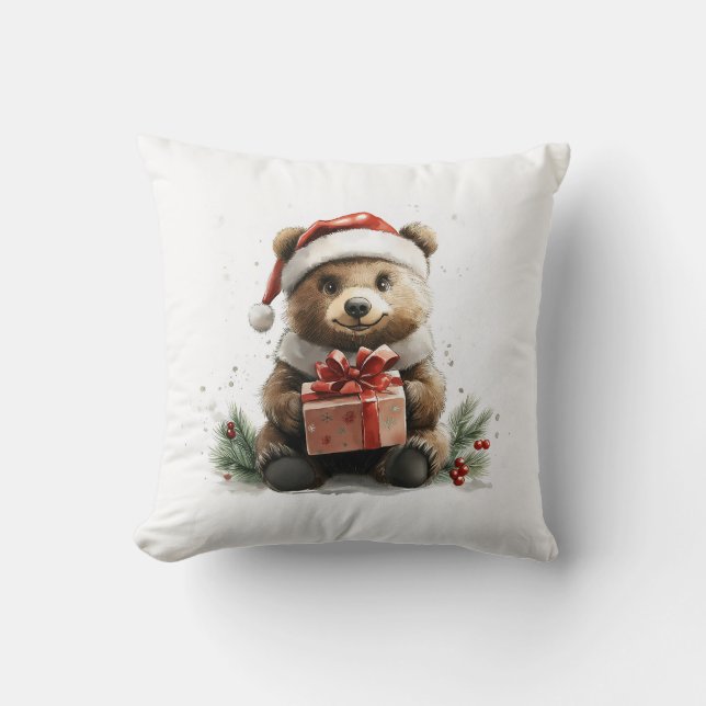 Almofada Urso Bebê Adorável de Natal (Frente)