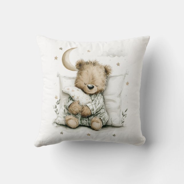 Almofada Urso bebê doce dormindo rápido em nuvens fofas (Verso)