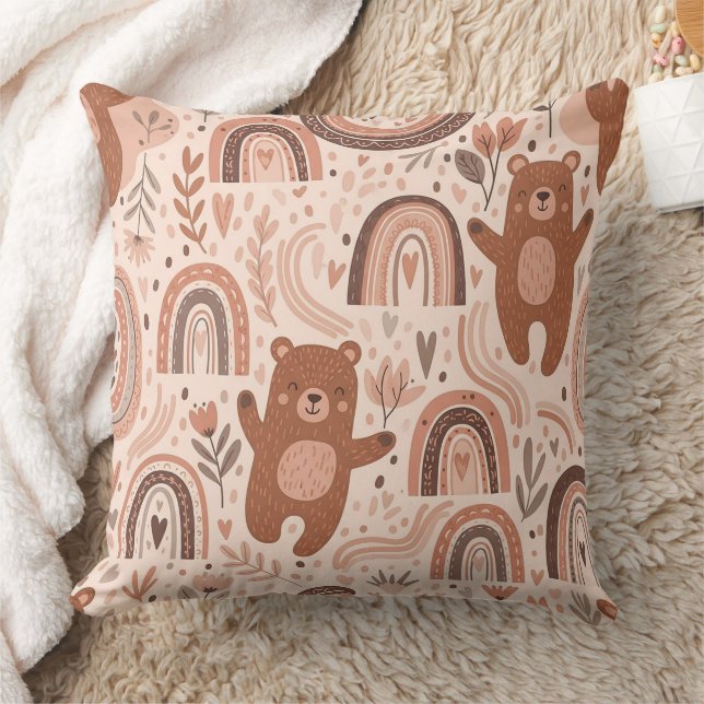 Almofada Urso Boho Arco-íris Marrom Bege Rosa (Cobertor)