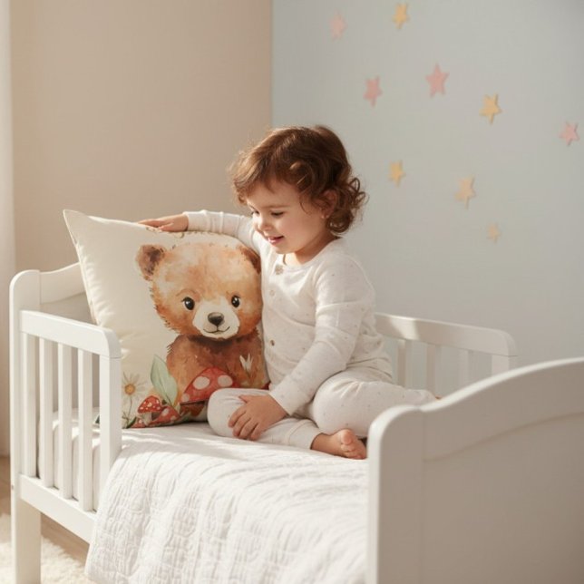 Almofada Urso Caprichoso Cogumelo Aquarela Quarto Infantil  (Criador carregado)