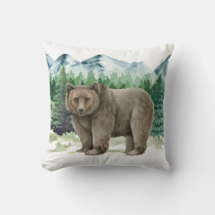 Almofada Urso Castanho na Cena de Montanha