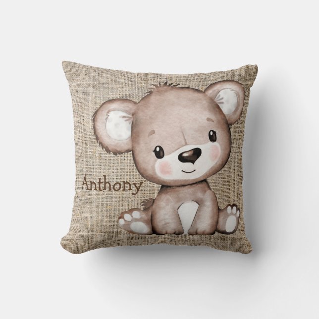 Almofada Urso-Cinto-Cinto Nome Russo Nome Watercolor (Frente)