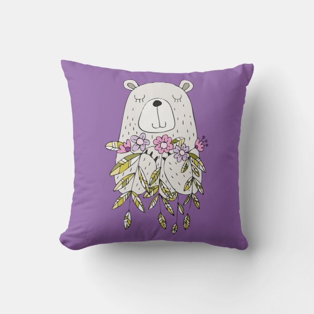 Almofada Urso Cinto Com Travesseiro decorativo De Flores (Frente)