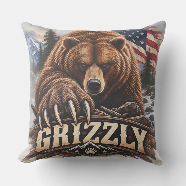 Almofada Urso Cinzento - Selvagem Americano (Frente)