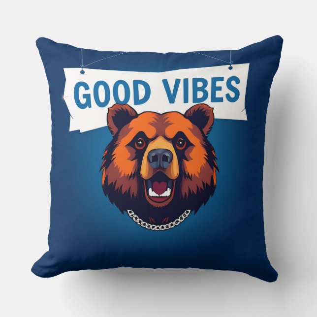 Almofada Urso Com Cores Vibrantes e Texto de Boas Vibrações (Frente)