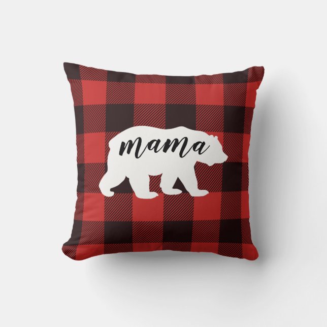 Almofada Urso da Mãe do Flannel Vermelho e Negro Russo (Frente)