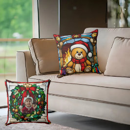 Almofada Urso de Brinquedo de Natal Vidro Policromado Falso