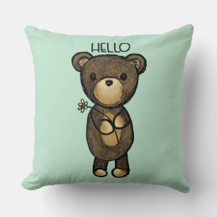 Almofada Urso de Brown bonito com flor amarela olá!
