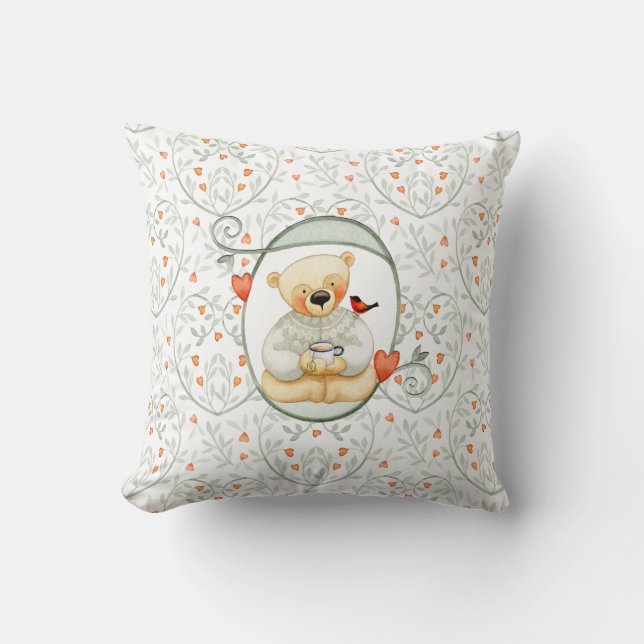 Almofada Urso de Coração e Corações (Frente)