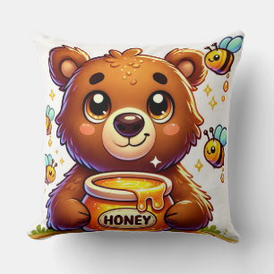 Almofada Urso de Desenho Animado Adorável Segurando Pote de