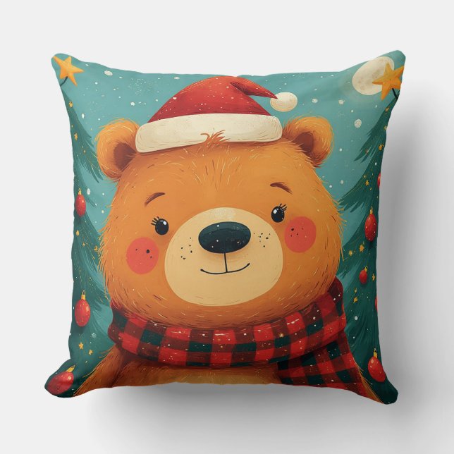Almofada Urso de Natal Adorável Com Chapéu de Papai Noel (Frente)