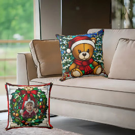 Almofada Urso de Natal em Falso Vidro Pintado