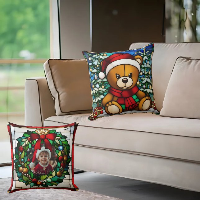 Almofada Urso de Natal em Falso Vidro Pintado (Criador carregado)