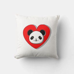 Almofada Urso De Panda Bonito E Desenho De Coração Vermelho