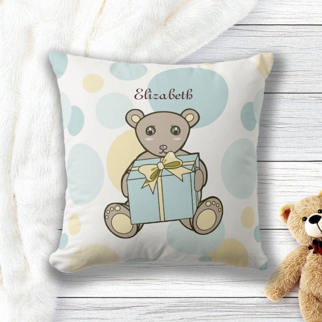 Almofada Urso de pelúcia azul pastel personalizado amarelo  (Criador carregado)