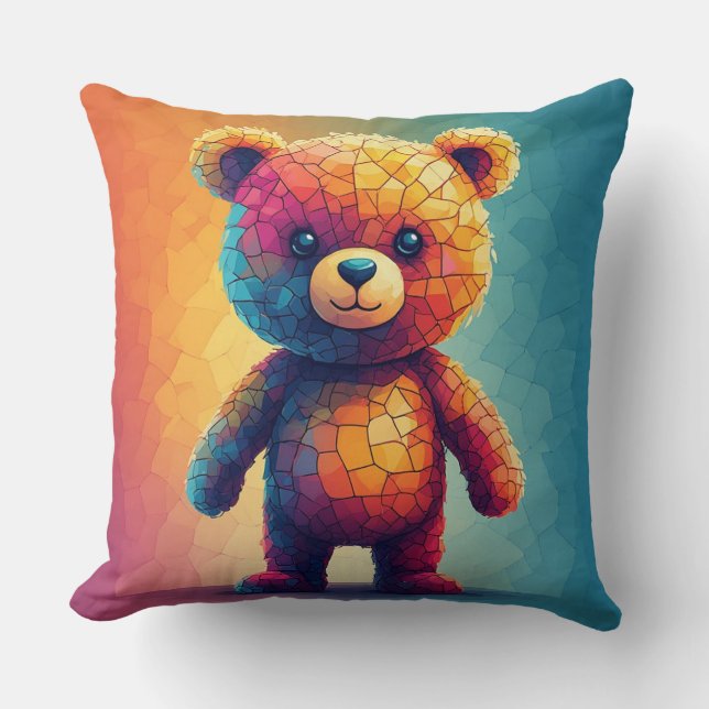 Almofada Urso de pelúcia colorido em mosaico (Frente)