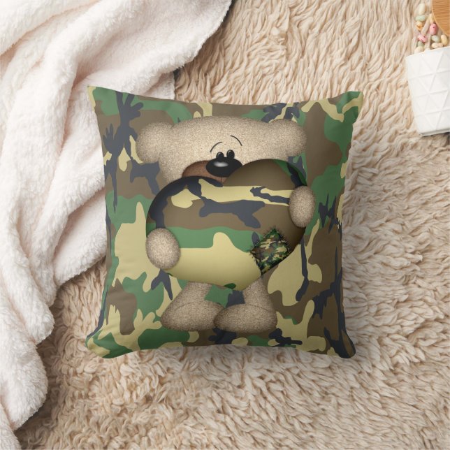 Almofada Urso de Pelúcia Militar Com Coração Gigante (Cobertor)