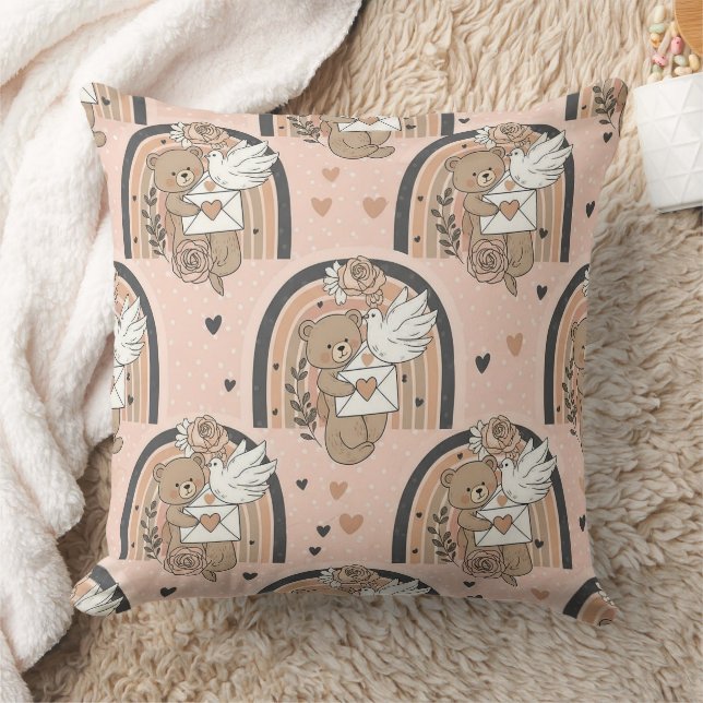 Almofada Urso de Pelúcia Neutro Arco-íris em Marrom e Taupe (Cobertor)