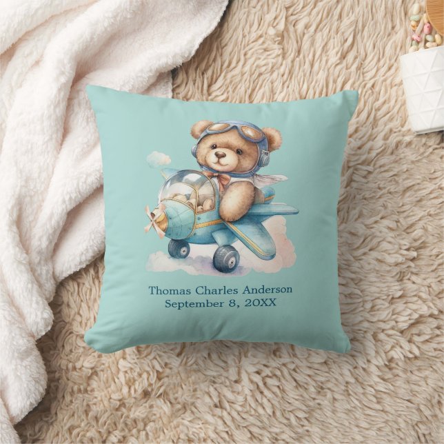 Almofada Urso de pelúcia personalizado avião presente para  (Cobertor)