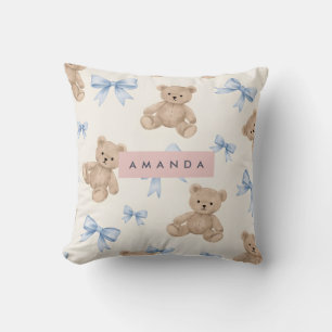Almofada Urso de Pelúcia Personalizado & Padrão de Laço Azu