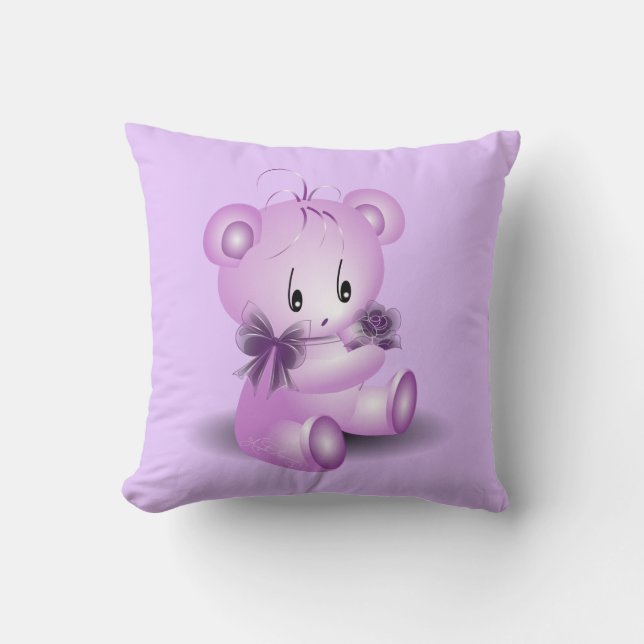 Almofada Urso de Pelúcia Roxo Com Rosa (Frente)