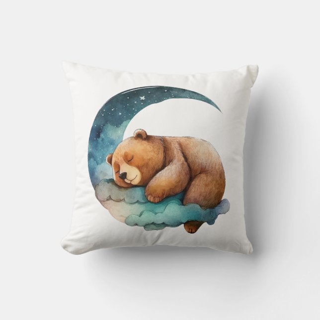Almofada Urso de Teddy Bonito Dormindo na Lua Crescente (Frente)