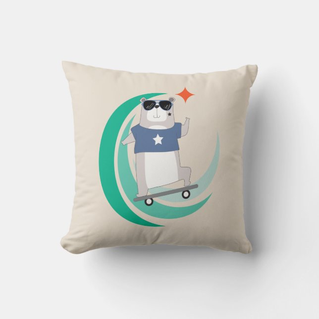 Almofada Urso do hipster Andando de skate (Frente)