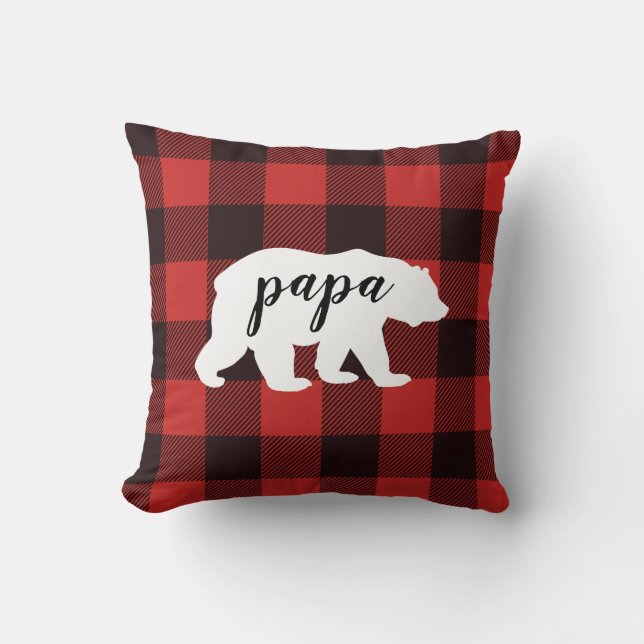 Almofada Urso do Papa Flanel Vermelho e Negro (Frente)