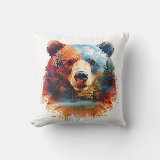 Almofada Urso em Floresta de outono (Frente)